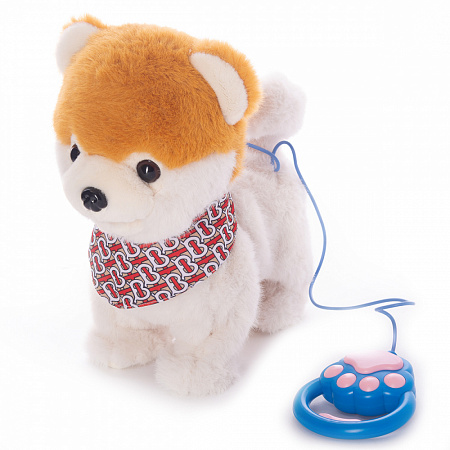 Интерактивная собака Акина Ину на синем  поводке