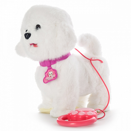 Интерактивная собака Болонка на розовом   поводке 